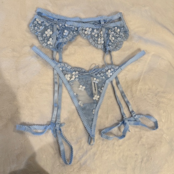 New! GARTER PANTY For Love and Lemons Blue Daisy 2 Piece Set 31342 - Picture 8 of 16
